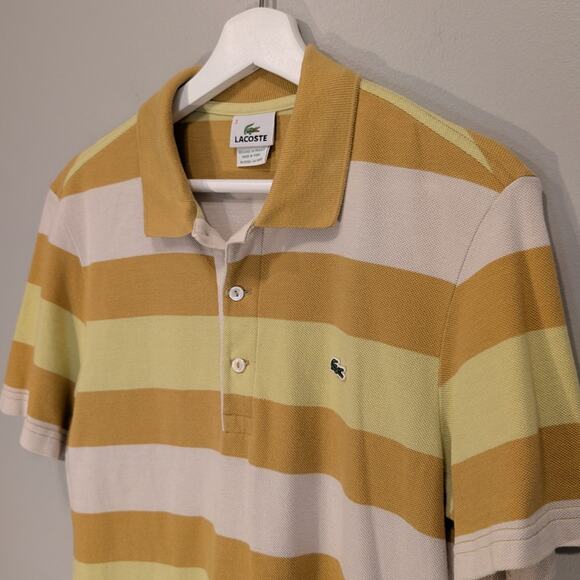 Lacoste Polo Yellow Gold Stripe Classic Preppy Traditional Business - Size 3(S) - Picture 3 of 7